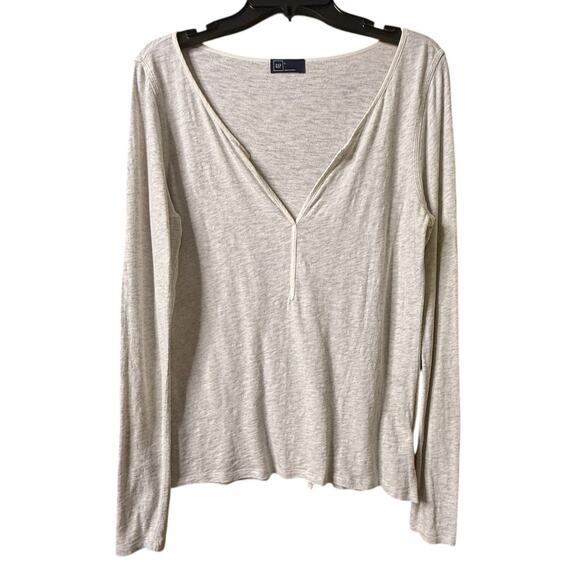 GAP Long Sleeve Cotton Shirt Size L in Gray/Cream - Picture 1 of 7